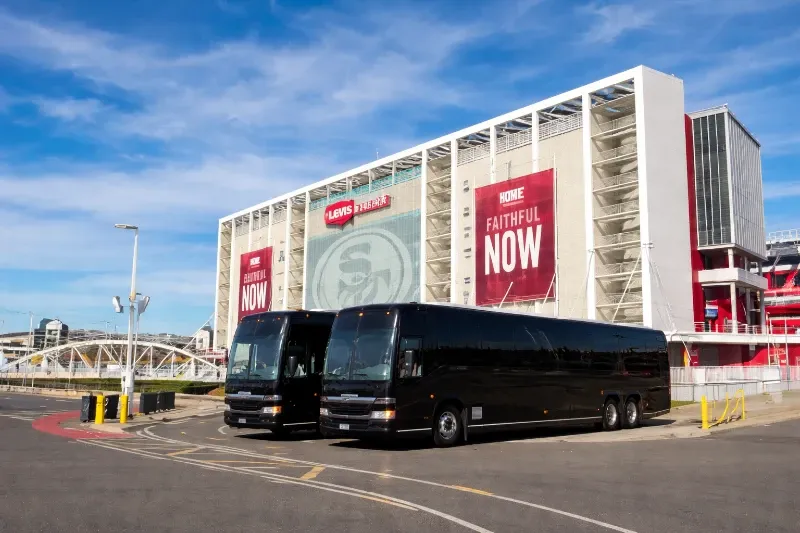 Two charter buses parked at Levi's Stadium